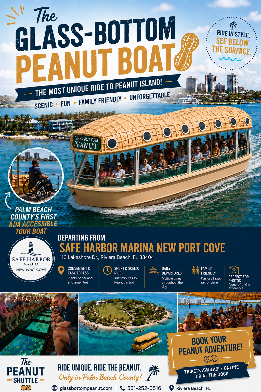 Guests aboard a glass-bottom tour boat cruising Florida's turquoise intracoastal waters